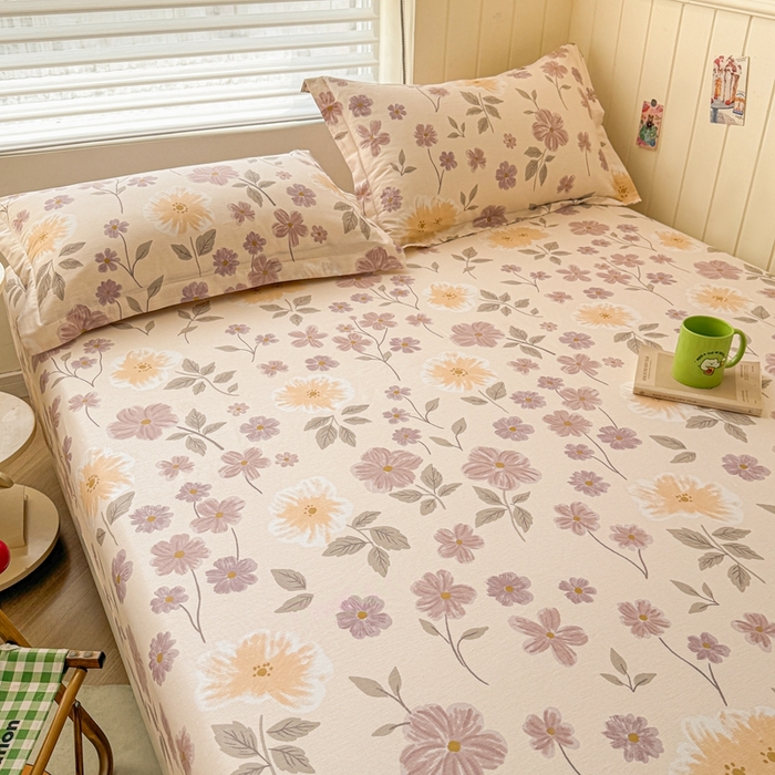 91家纺网 家纺一手货源 找家纺 名优家纺 2025新款全棉纯棉12868韩版小清新系列床笠单件--单床笠 秋日确幸-豆沙