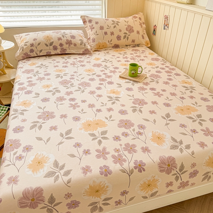 91家纺网 家纺一手货源 找家纺 名优家纺 2025新款全棉纯棉12868韩版小清新系列床笠单件--单床笠 秋日确幸-豆沙