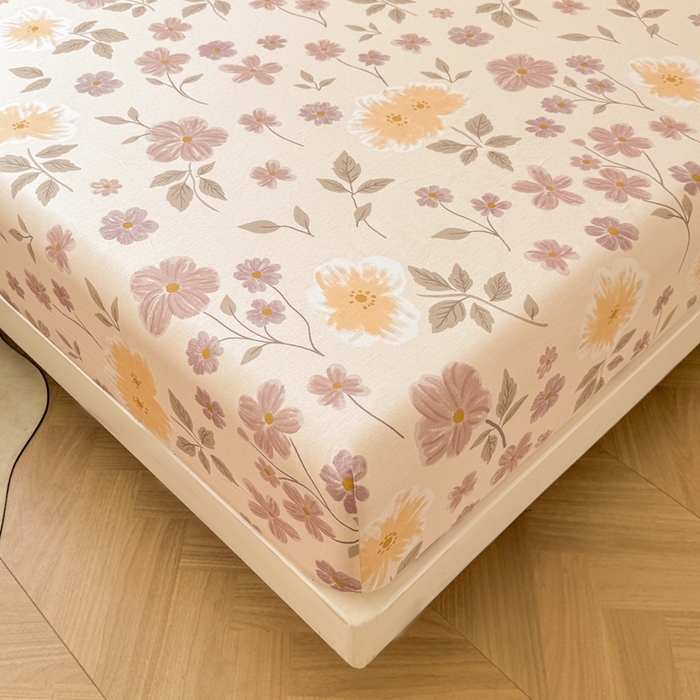 91家纺网 家纺一手货源 找家纺 名优家纺 2025新款全棉纯棉12868韩版小清新系列床笠单件--单床笠 秋日确幸-豆沙