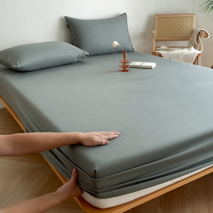 Mr.pig猪先生水洗棉 2025新款全棉人字纹单床笠 苔绿