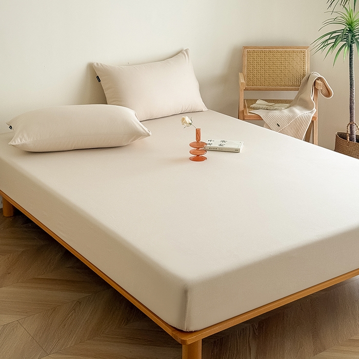 91家纺网 家纺一手货源 找家纺 Mr.pig猪先生水洗棉 2025新款全棉人字纹单床笠 米色