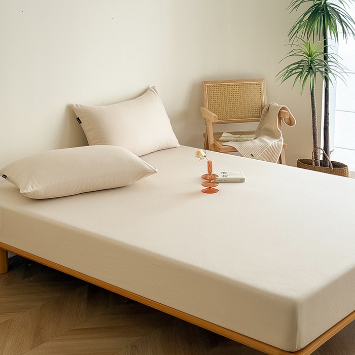 91家纺网 家纺一手货源 找家纺 Mr.pig猪先生水洗棉 2025新款全棉人字纹单床笠 米色