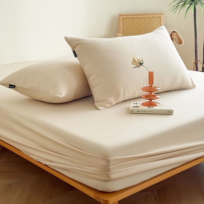 91家纺网 家纺一手货源 找家纺 Mr.pig猪先生水洗棉 2025新款全棉人字纹单床笠 米色