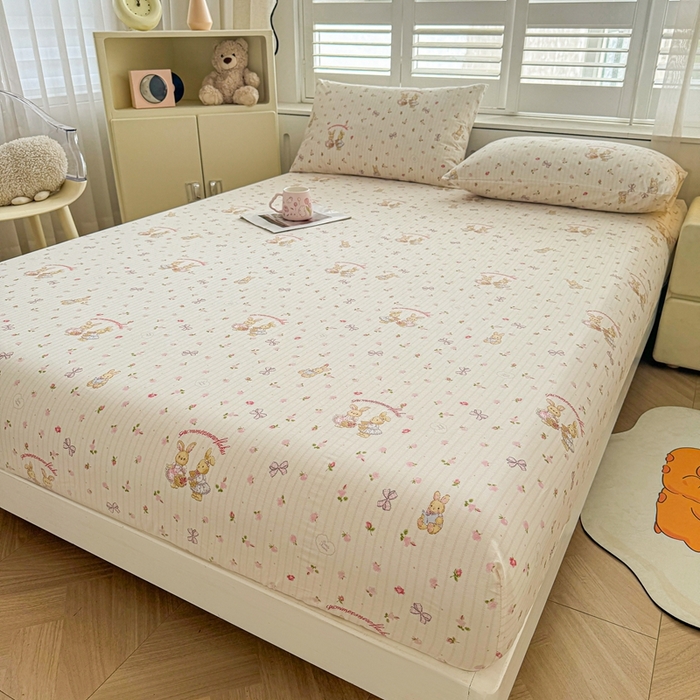 91家纺网 家纺一手货源 找家纺 名优家纺 2025新款全棉纯棉12868韩版小清新系列床笠单件--单床笠 甜蜜纪念日