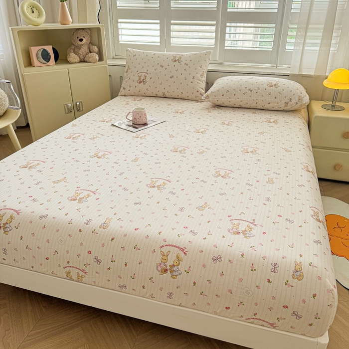 91家纺网 家纺一手货源 找家纺 名优家纺 2025新款全棉纯棉12868韩版小清新系列床笠单件--单床笠 甜蜜纪念日