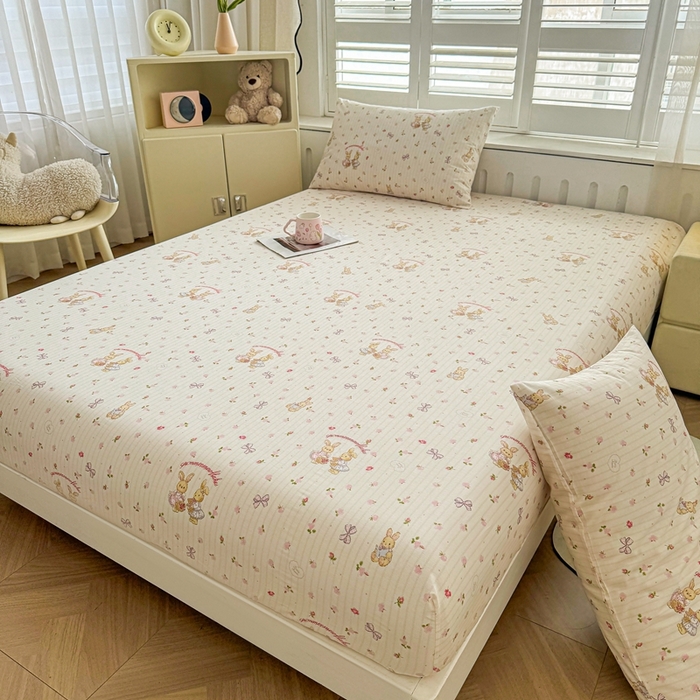 91家纺网 家纺一手货源 找家纺 名优家纺 2025新款全棉纯棉12868韩版小清新系列床笠单件--单床笠 甜蜜纪念日