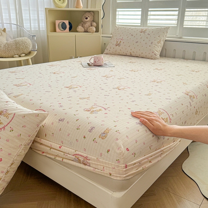 91家纺网 家纺一手货源 找家纺 名优家纺 2025新款全棉纯棉12868韩版小清新系列床笠单件--单床笠 甜蜜纪念日