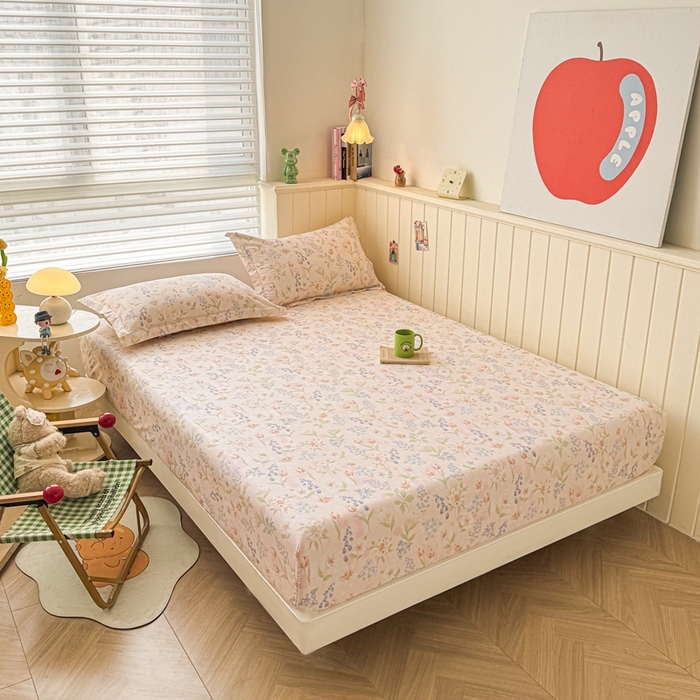 91家纺网 家纺一手货源 找家纺 名优家纺 2025新款全棉纯棉12868韩版小清新系列床笠单件--单床笠 微风徐徐