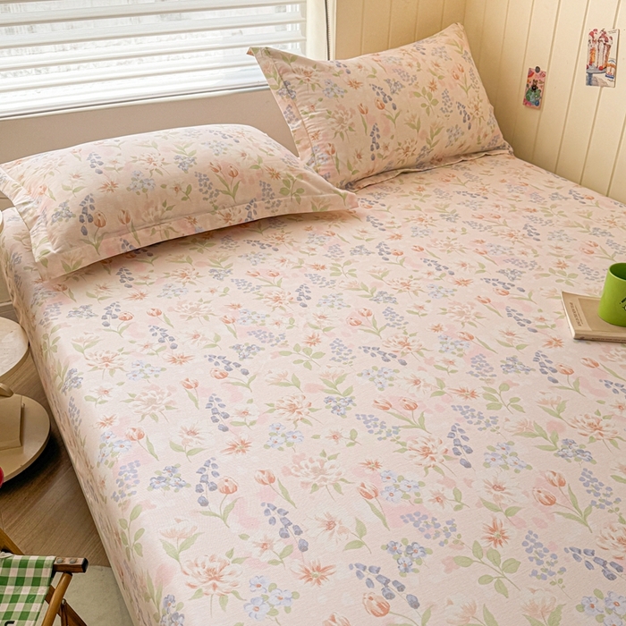 91家纺网 家纺一手货源 找家纺 名优家纺 2025新款全棉纯棉12868韩版小清新系列床笠单件--单床笠 微风徐徐