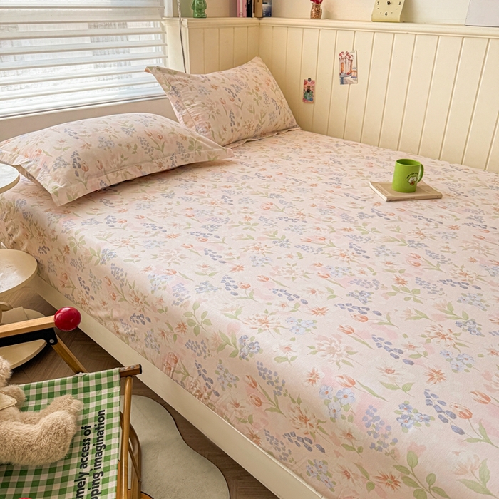 91家纺网 家纺一手货源 找家纺 名优家纺 2025新款全棉纯棉12868韩版小清新系列床笠单件--单床笠 微风徐徐