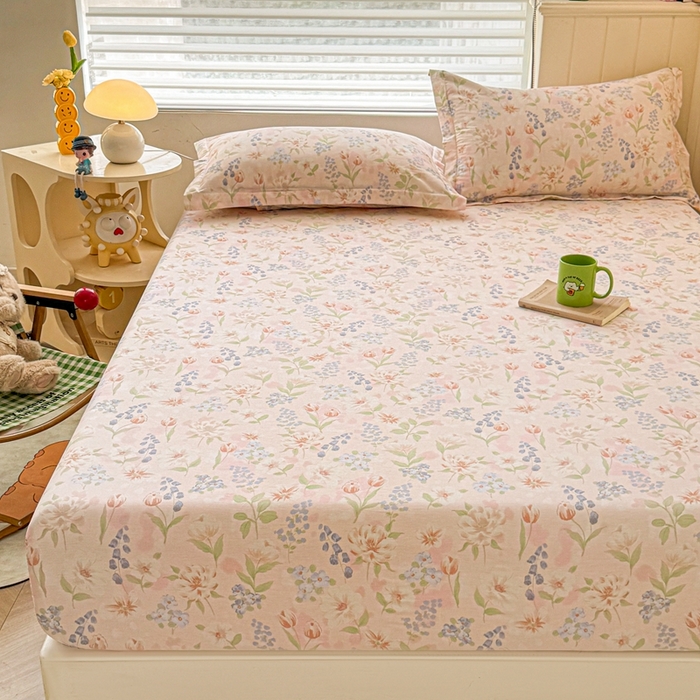 91家纺网 家纺一手货源 找家纺 名优家纺 2025新款全棉纯棉12868韩版小清新系列床笠单件--单床笠 微风徐徐