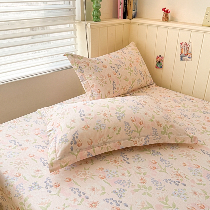 91家纺网 家纺一手货源 找家纺 名优家纺 2025新款全棉纯棉12868韩版小清新系列床笠单件--单床笠 微风徐徐