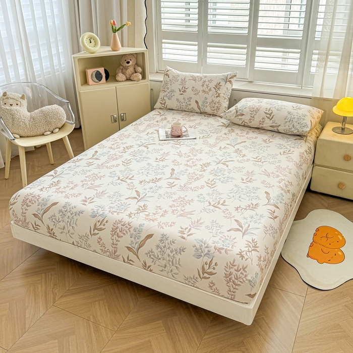 91家纺网 家纺一手货源 找家纺 名优家纺 2025新款全棉纯棉12868韩版小清新系列床笠单件--单床笠 寻叶