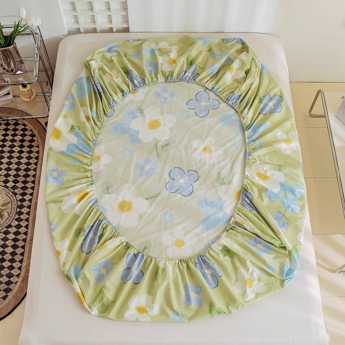 91家纺网 家纺一手货源 找家纺 名优家纺 2025新款全棉纯棉12868韩版小清新系列床笠单件--单床笠 雅秀-绿