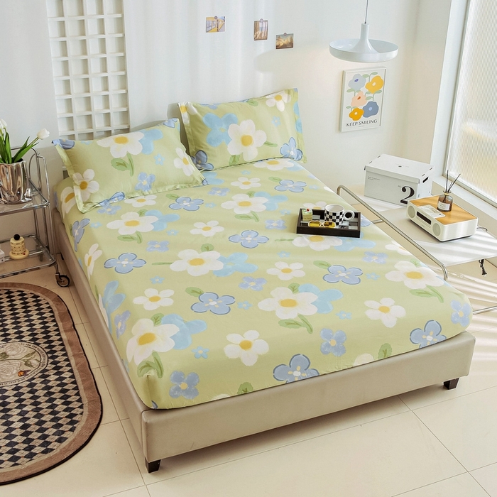 91家纺网 家纺一手货源 找家纺 名优家纺 2025新款全棉纯棉12868韩版小清新系列床笠单件--单床笠 雅秀-绿