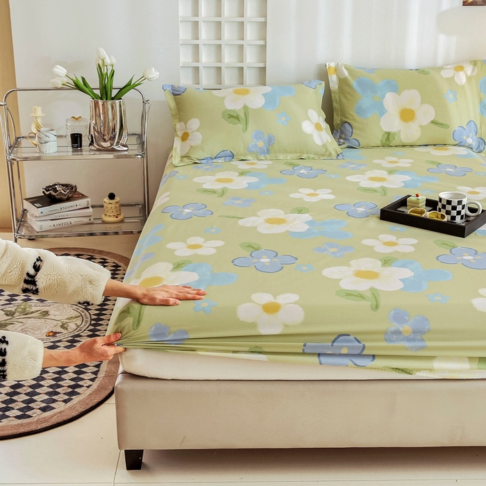 91家纺网 家纺一手货源 找家纺 名优家纺 2025新款全棉纯棉12868韩版小清新系列床笠单件--单床笠 雅秀-绿