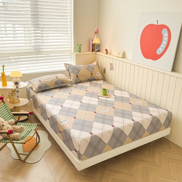 91家纺网 家纺一手货源 找家纺 名优家纺 2025新款全棉纯棉12868韩版小清新系列床笠单件--单床笠 意林-灰色