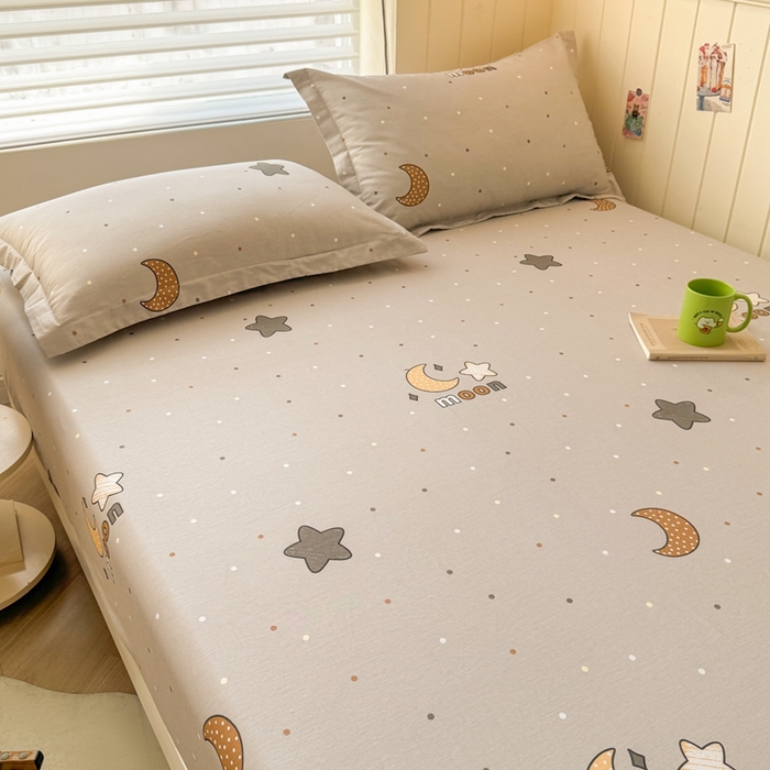 91家纺网 家纺一手货源 找家纺 名优家纺 2025新款全棉纯棉12868韩版小清新系列床笠单件--单床笠 月之星-灰