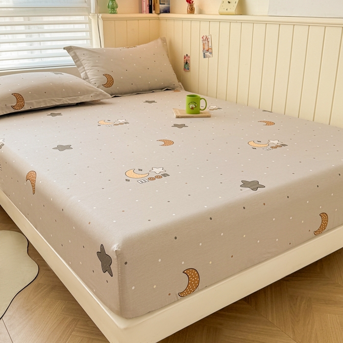 91家纺网 家纺一手货源 找家纺 名优家纺 2025新款全棉纯棉12868韩版小清新系列床笠单件--单床笠 月之星-灰