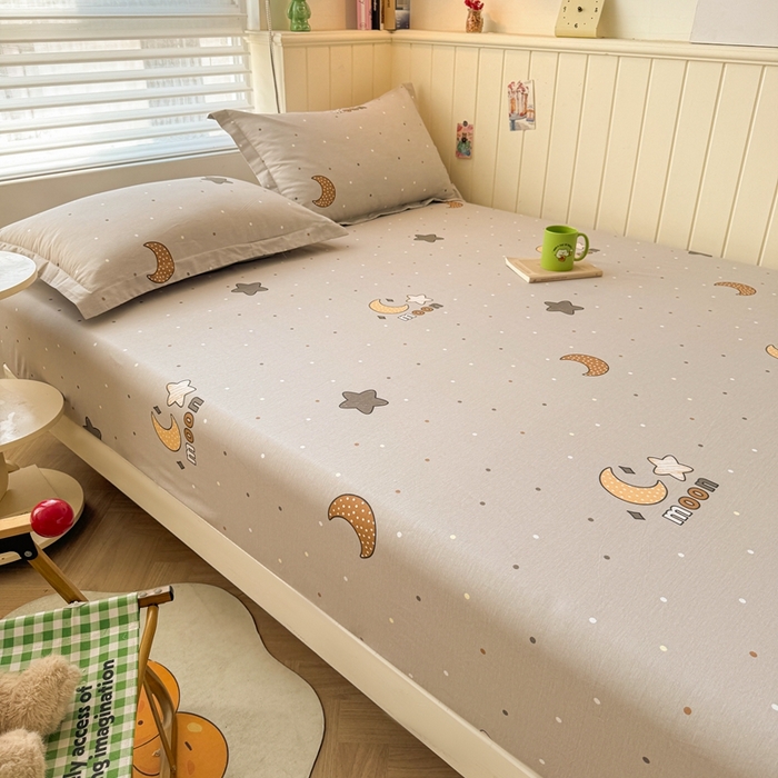 91家纺网 家纺一手货源 找家纺 名优家纺 2025新款全棉纯棉12868韩版小清新系列床笠单件--单床笠 月之星-灰