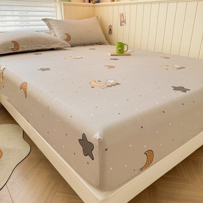 91家纺网 家纺一手货源 找家纺 名优家纺 2025新款全棉纯棉12868韩版小清新系列床笠单件--单床笠 月之星-灰