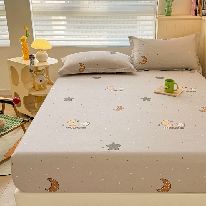 91家纺网 家纺一手货源 找家纺 名优家纺 2025新款全棉纯棉12868韩版小清新系列床笠单件--单床笠 月之星-灰