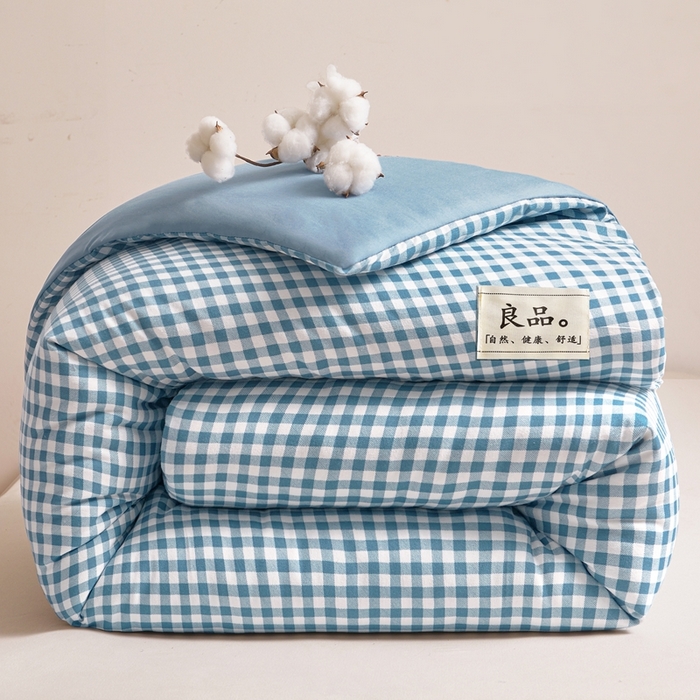 91家纺网 家纺一手货源 找家纺 思雅庭 2025新款新疆长绒棉生态棉花被子被芯 蓝小格