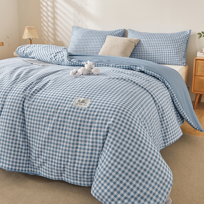 91家纺网 家纺一手货源 找家纺 思雅庭 2025新款新疆长绒棉生态棉花被子被芯 蓝小格