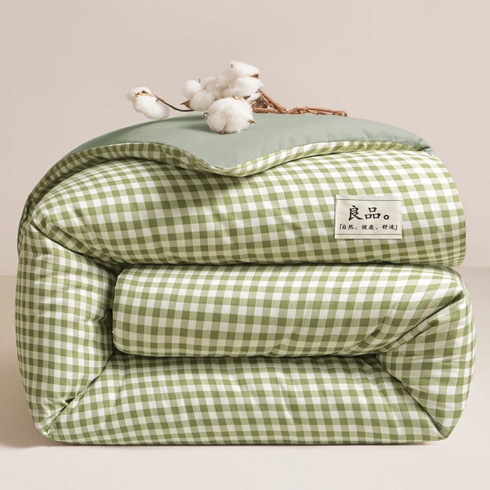 91家纺网 家纺一手货源 找家纺 思雅庭 2025新款新疆长绒棉生态棉花被子被芯 绿小格