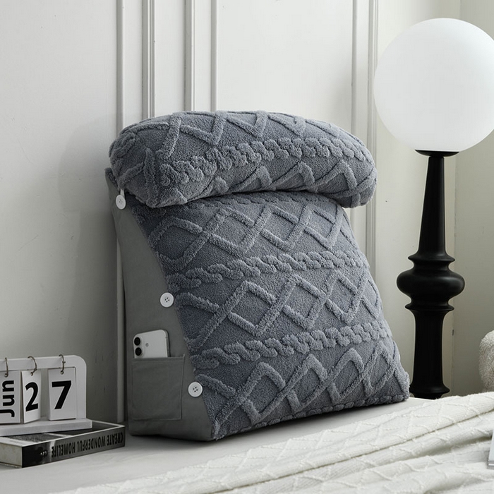 91家纺网 家纺一手货源 找家纺 爱妮灵蚊帐 2025新款塔芙绒头枕三角靠垫代发货 蓝灰