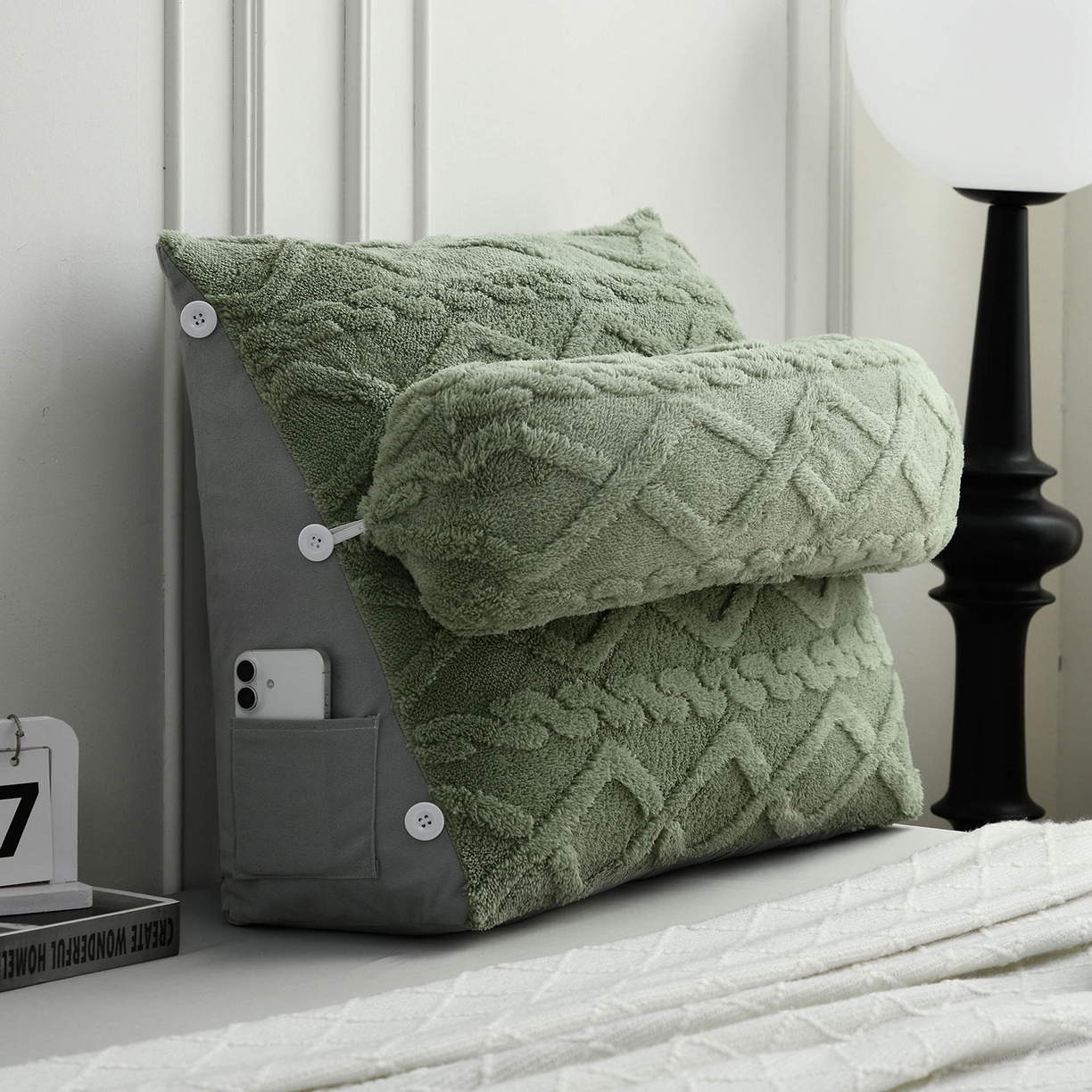 91家纺网 家纺一手货源 找家纺 爱妮灵蚊帐 2025新款塔芙绒头枕三角靠垫代发货 抹茶绿