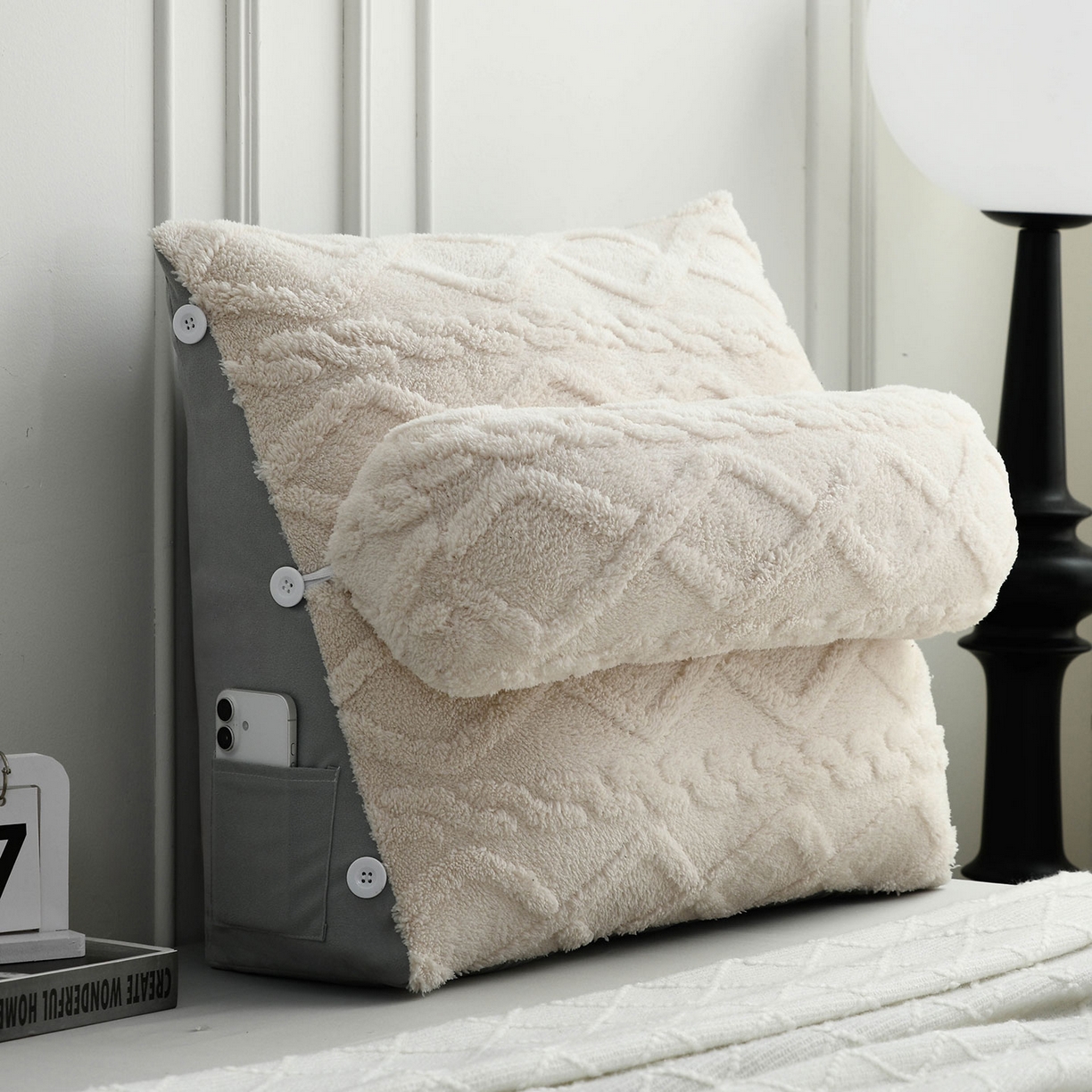 91家纺网 家纺一手货源 找家纺 爱妮灵蚊帐 2025新款塔芙绒头枕三角靠垫代发货 奶白