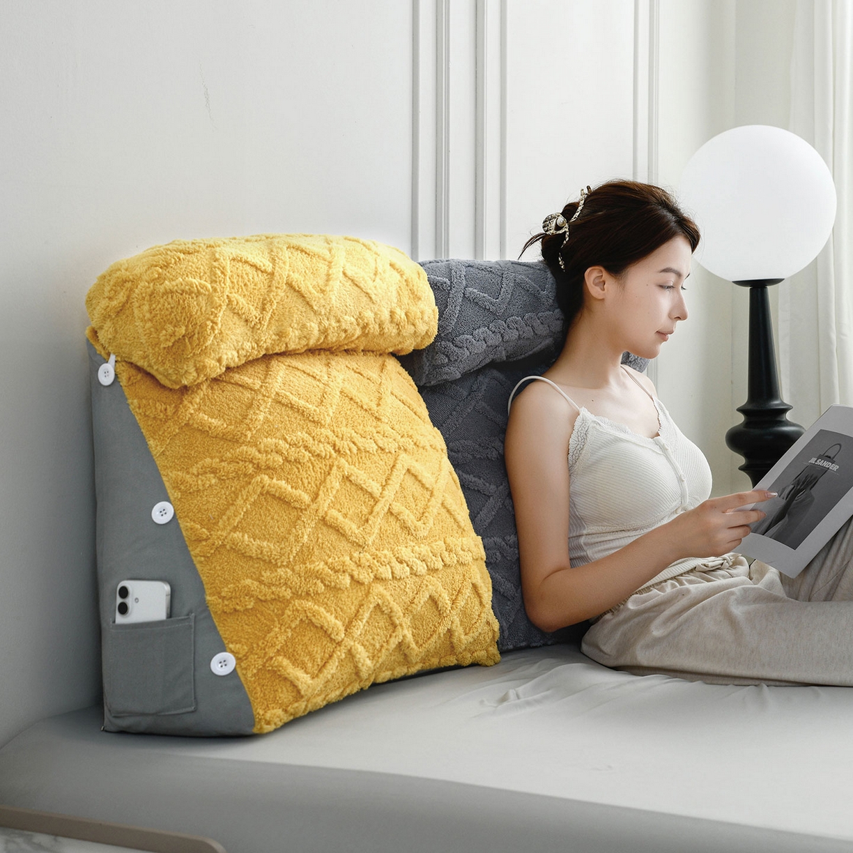 91家纺网 家纺一手货源 找家纺 爱妮灵蚊帐 2025新款塔芙绒头枕三角靠垫代发货 柠檬黄