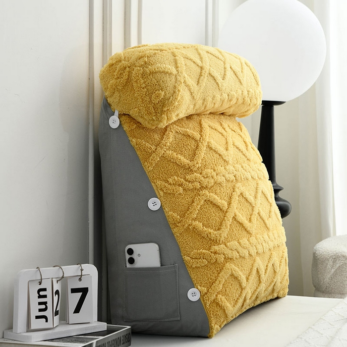 91家纺网 家纺一手货源 找家纺 爱妮灵蚊帐 2025新款塔芙绒头枕三角靠垫代发货 柠檬黄