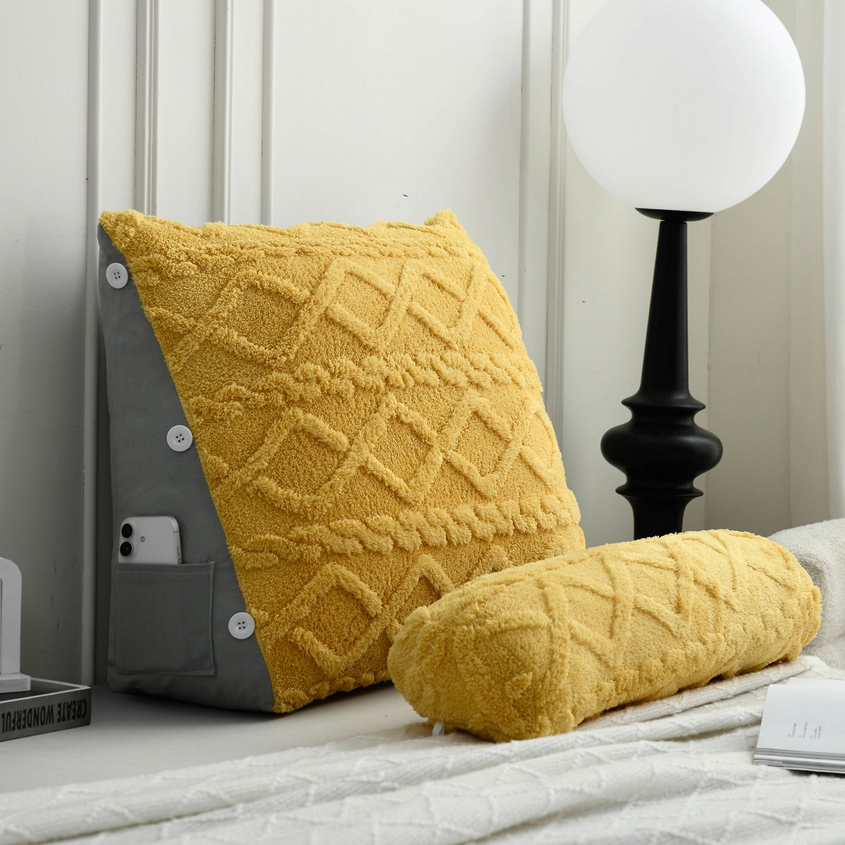 91家纺网 家纺一手货源 找家纺 爱妮灵蚊帐 2025新款塔芙绒头枕三角靠垫代发货 柠檬黄