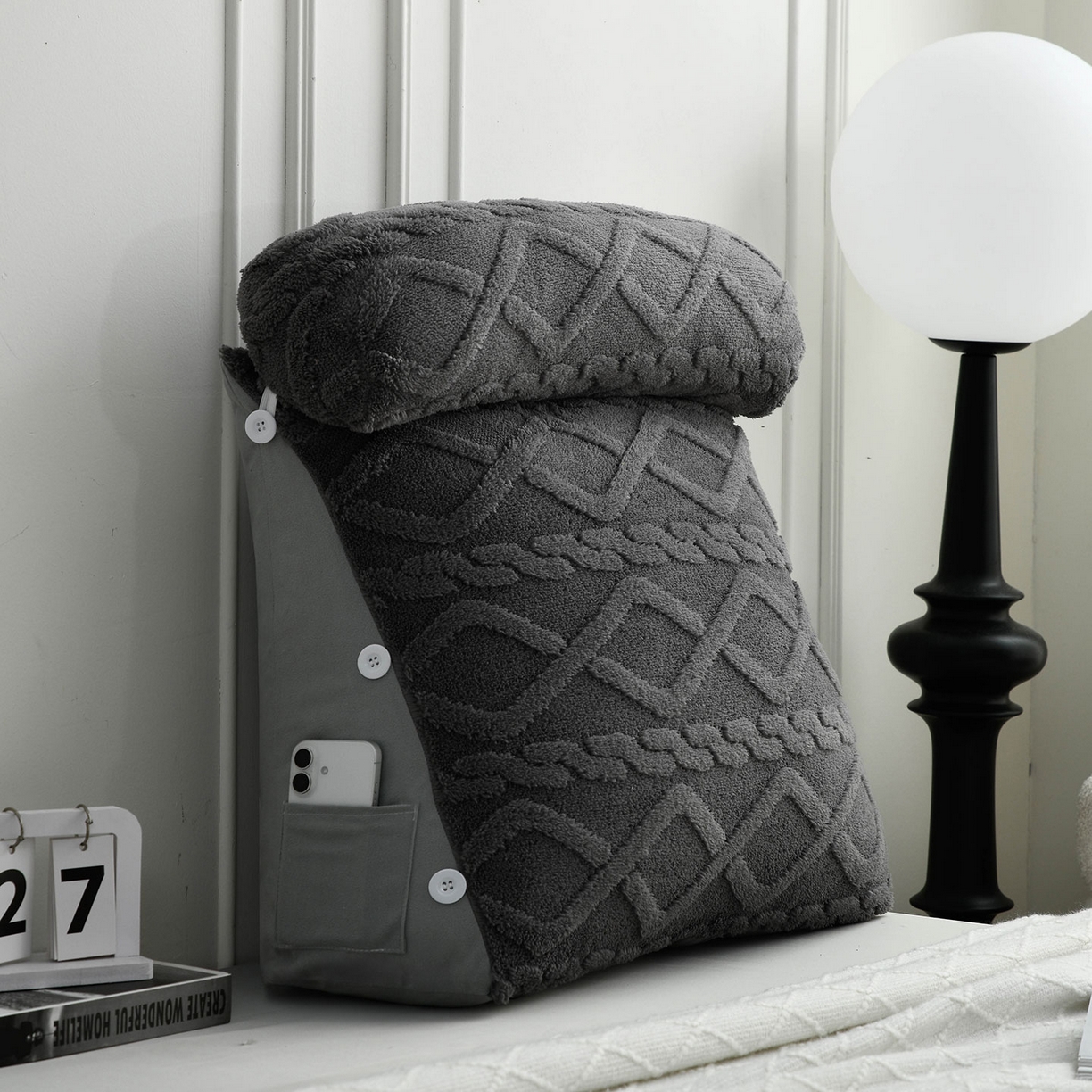 爱妮灵蚊帐 2025新款塔芙绒头枕三角靠垫代发货 深灰