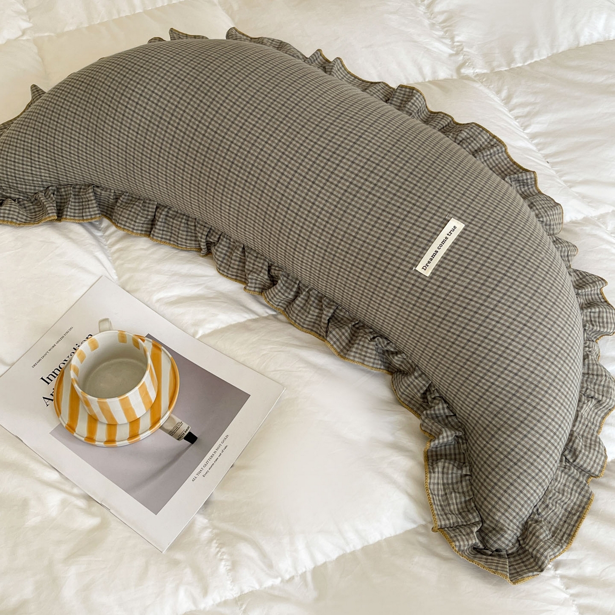 91家纺网 家纺一手货源 找家纺 亦帆枕芯 2025新款全棉纱布长条抱枕月亮抱枕枕芯加枕套可拆洗套装 灰色-月亮形