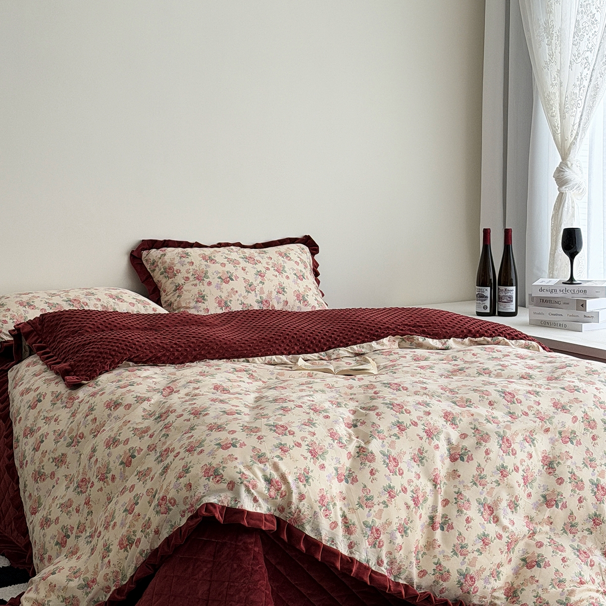 91家纺网 家纺一手货源 找家纺 佰织鑫家居 2025新款木耳边棉加绒床盖款四件套 落了白