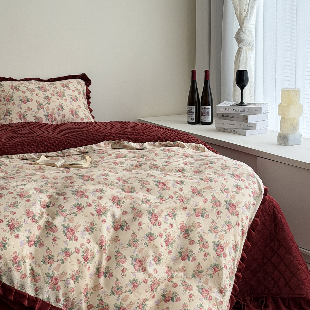 91家纺网 家纺一手货源 找家纺 佰织鑫家居 2025新款木耳边棉加绒床盖款四件套 落了白