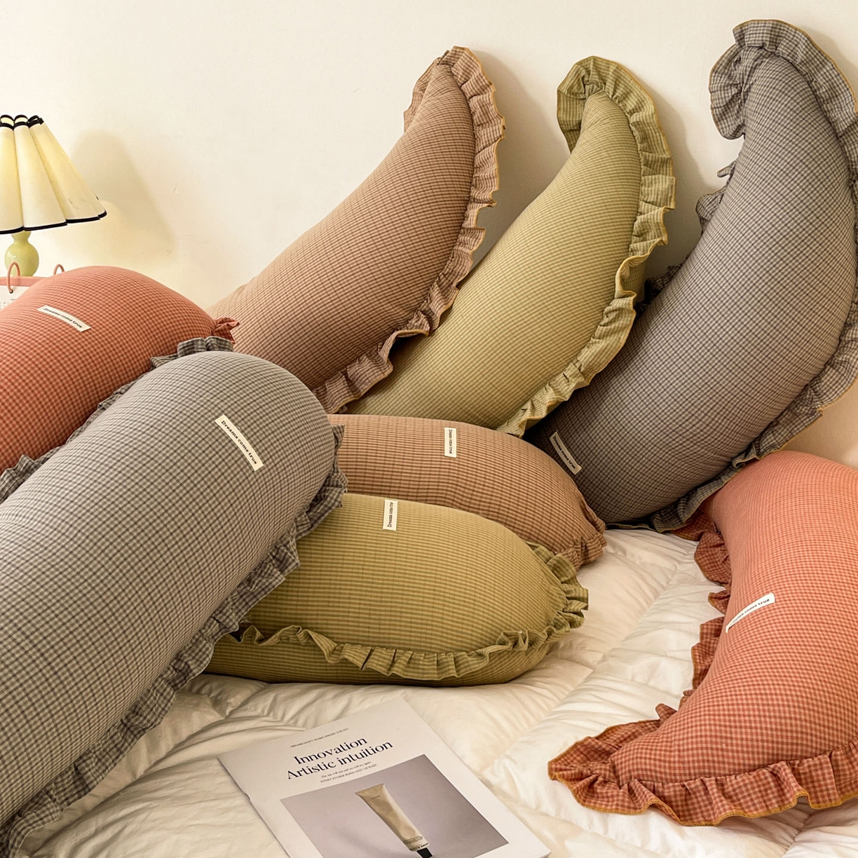 91家纺网 家纺一手货源 找家纺 亦帆枕芯 2025新款全棉纱布长条抱枕月亮抱枕枕芯加枕套可拆洗套装 灰色-月亮形