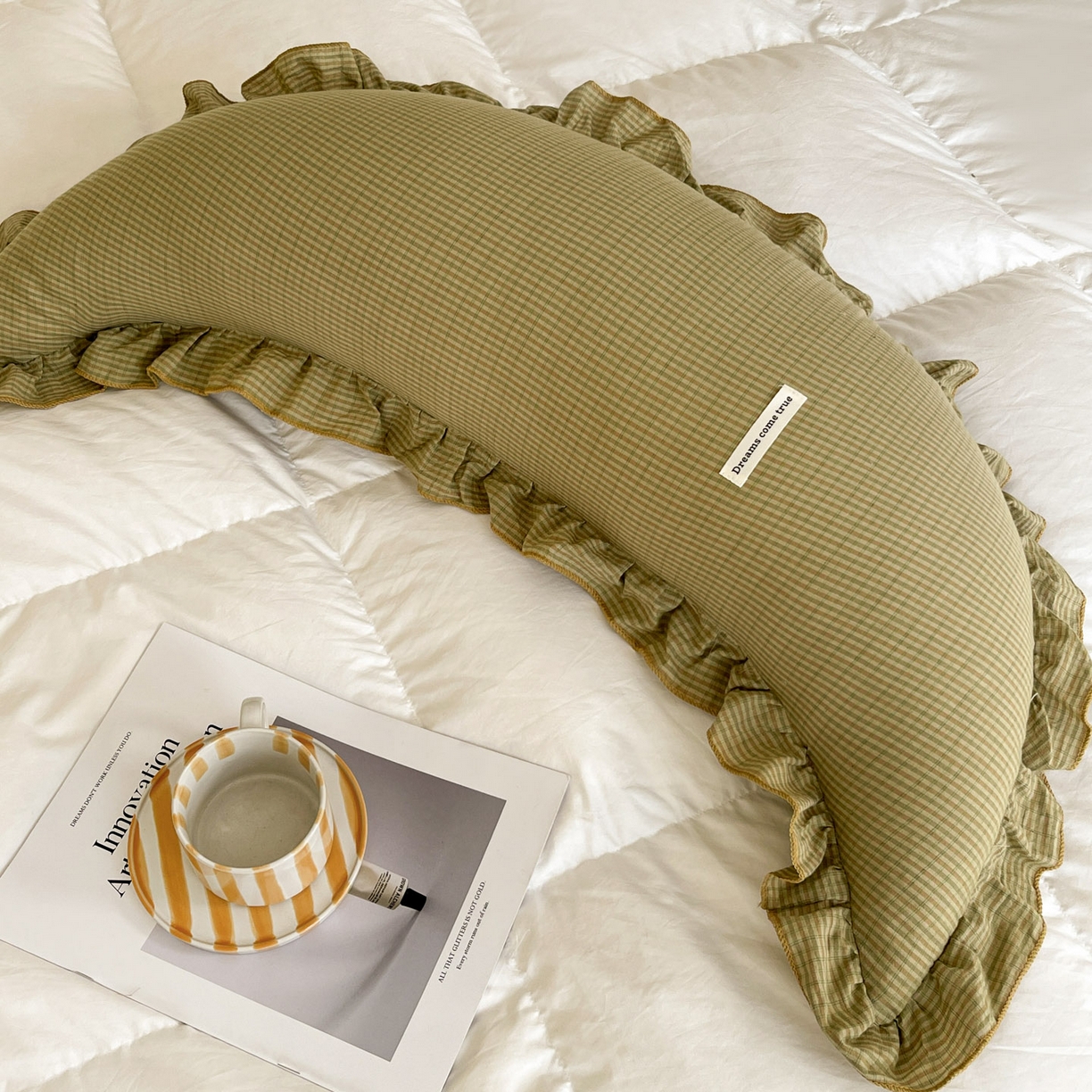 91家纺网 家纺一手货源 找家纺 亦帆枕芯 2025新款全棉纱布长条抱枕月亮抱枕枕芯加枕套可拆洗套装 绿色-月亮形