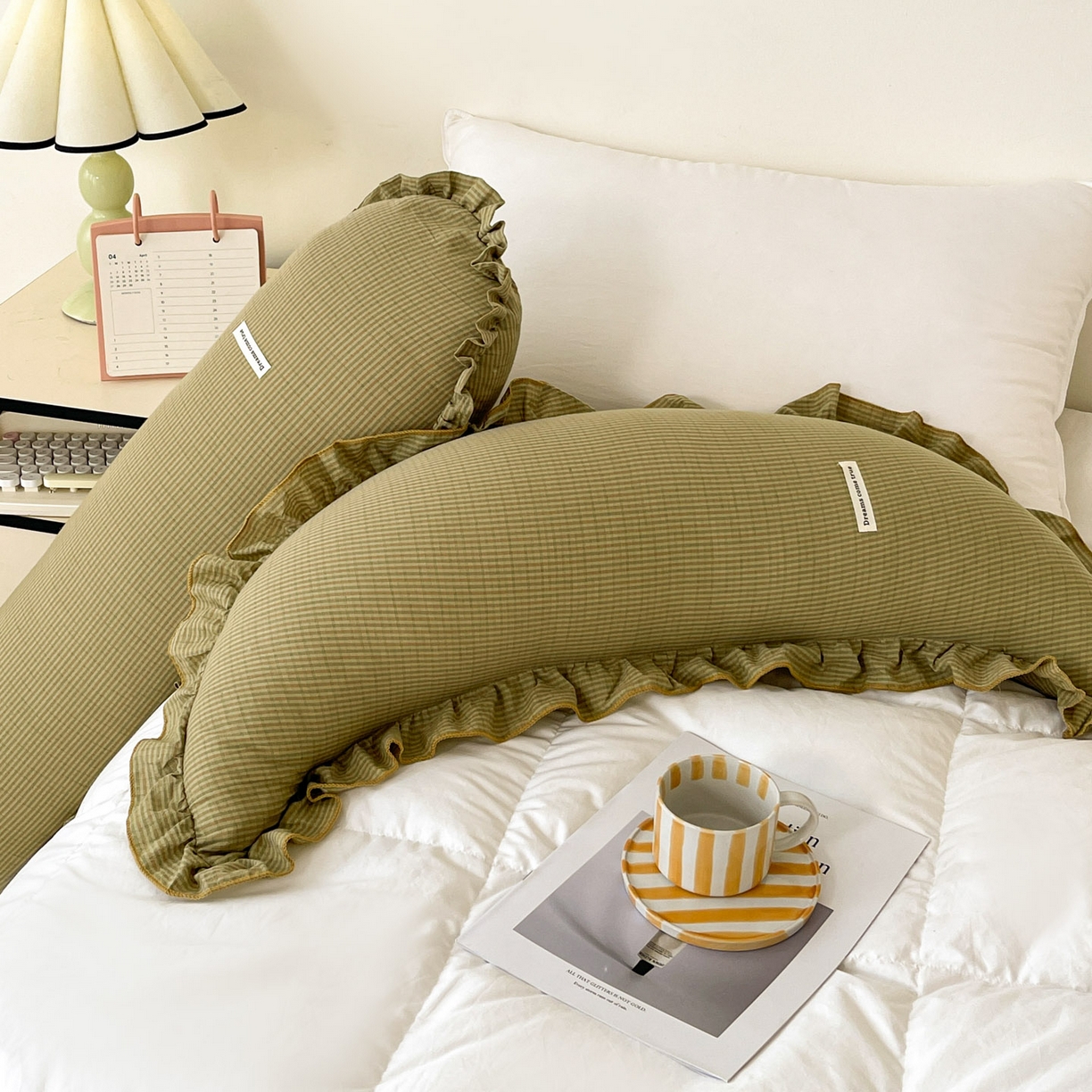 91家纺网 家纺一手货源 找家纺 亦帆枕芯 2025新款全棉纱布长条抱枕月亮抱枕枕芯加枕套可拆洗套装 绿色-月亮形