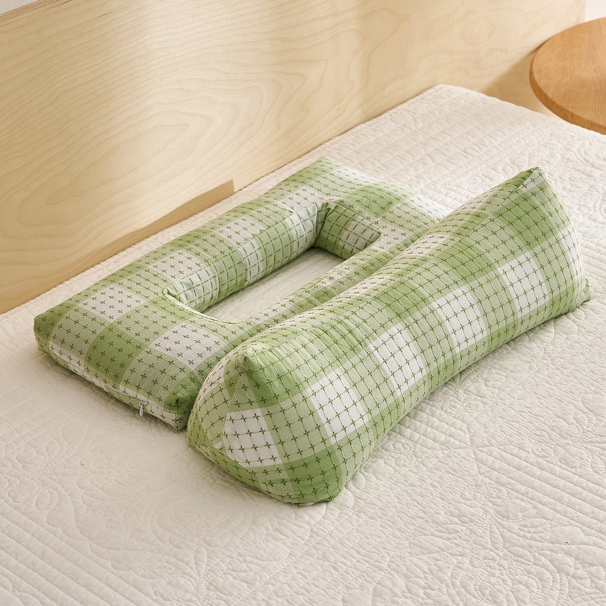 乐可 2025新款渐变方格护耳组合枕荞麦枕头枕芯 渐变护耳组合枕-绿