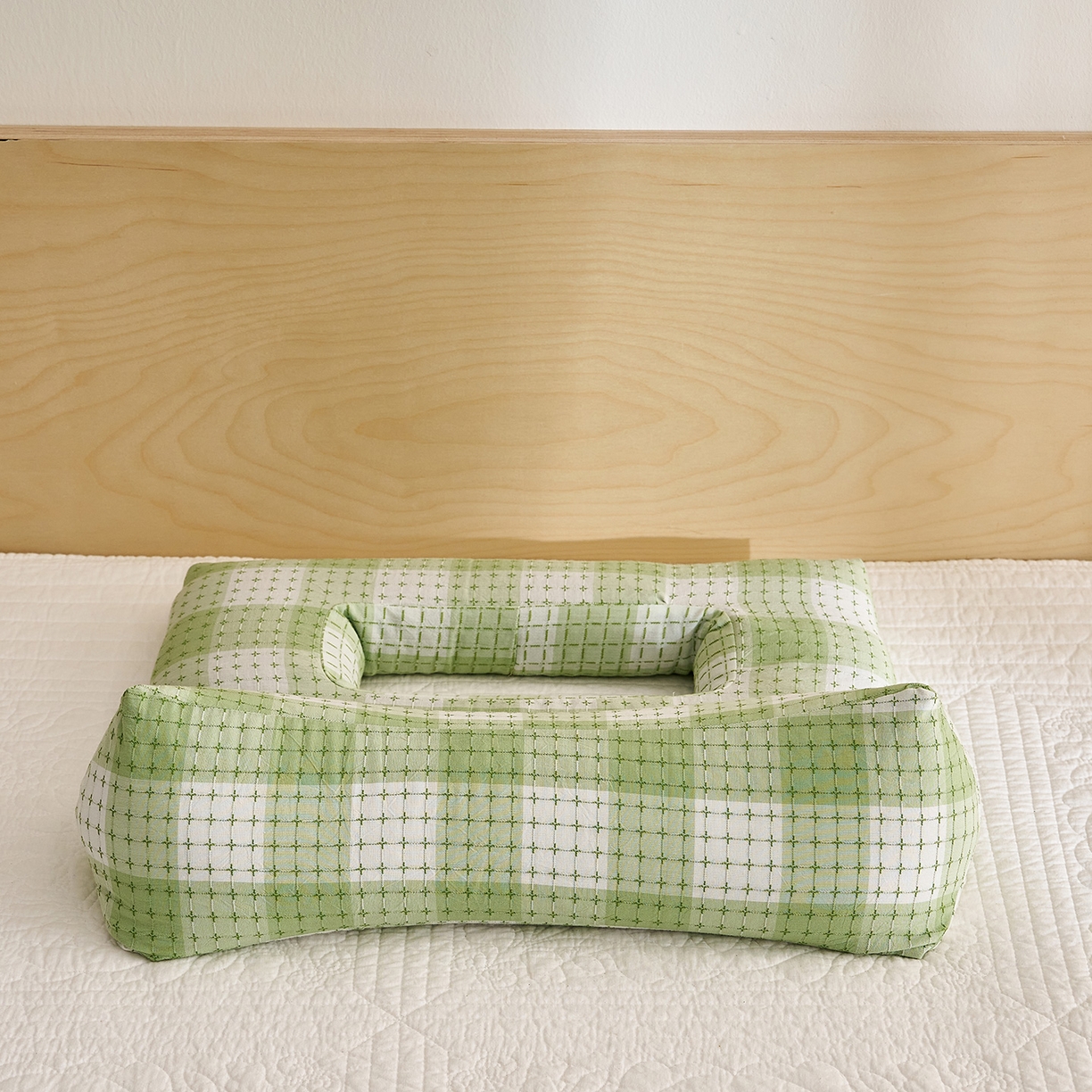 91家纺网 家纺一手货源 找家纺 乐可 2025新款渐变方格护耳组合枕荞麦枕头枕芯 渐变护耳组合枕-绿