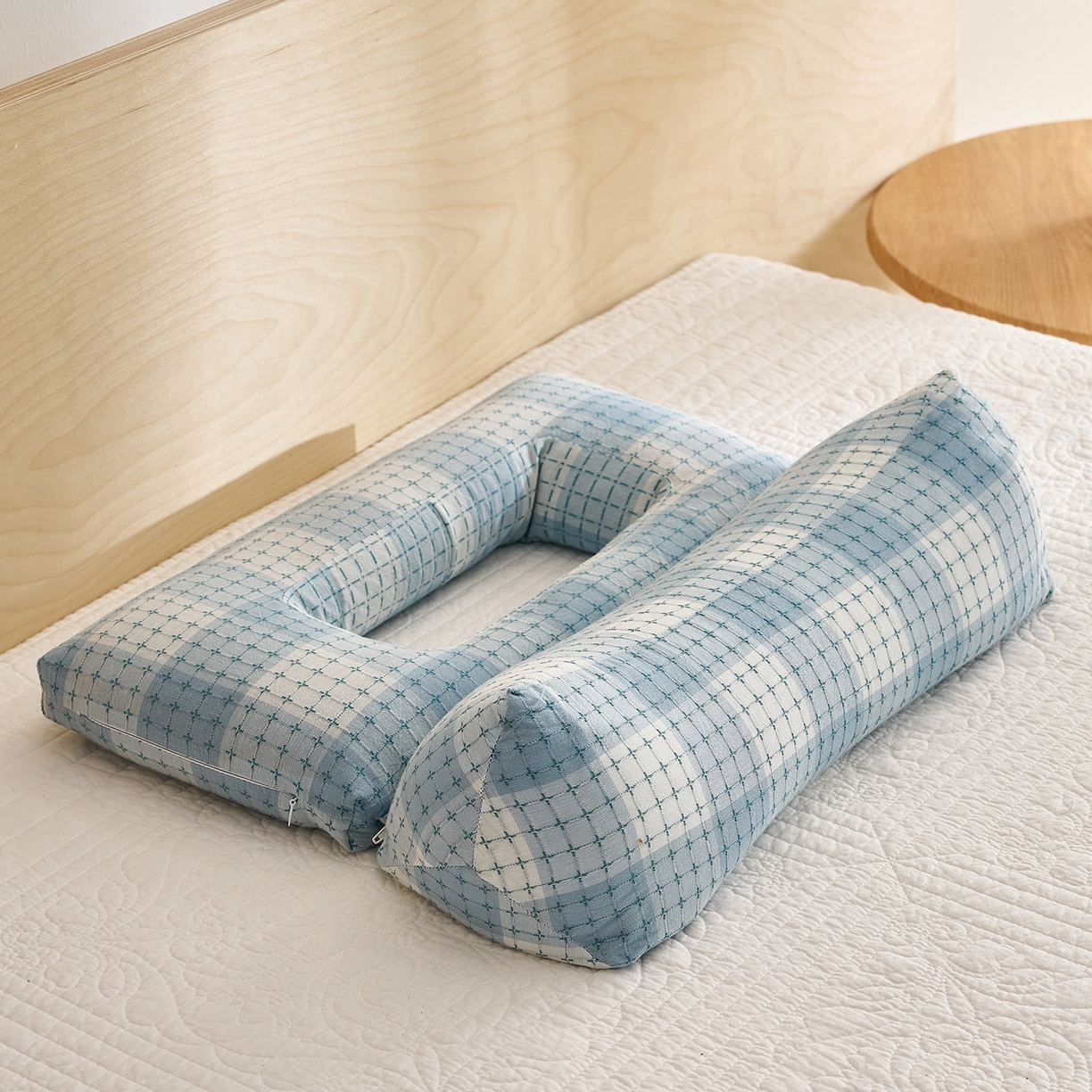 乐可 2025新款渐变方格护耳组合枕荞麦枕头枕芯 渐变护耳组合枕蓝