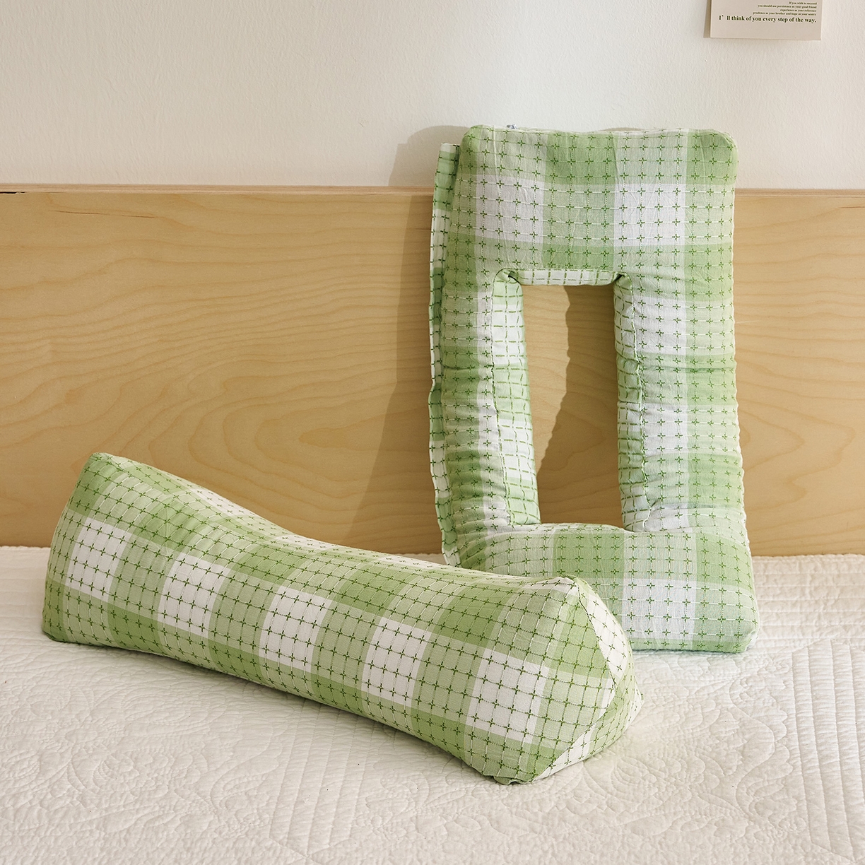 91家纺网 家纺一手货源 找家纺 乐可 2025新款渐变方格护耳组合枕荞麦枕头枕芯 渐变护耳组合枕-绿