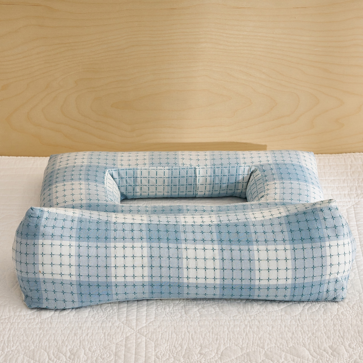 91家纺网 家纺一手货源 找家纺 乐可 2025新款渐变方格护耳组合枕荞麦枕头枕芯 渐变护耳组合枕蓝