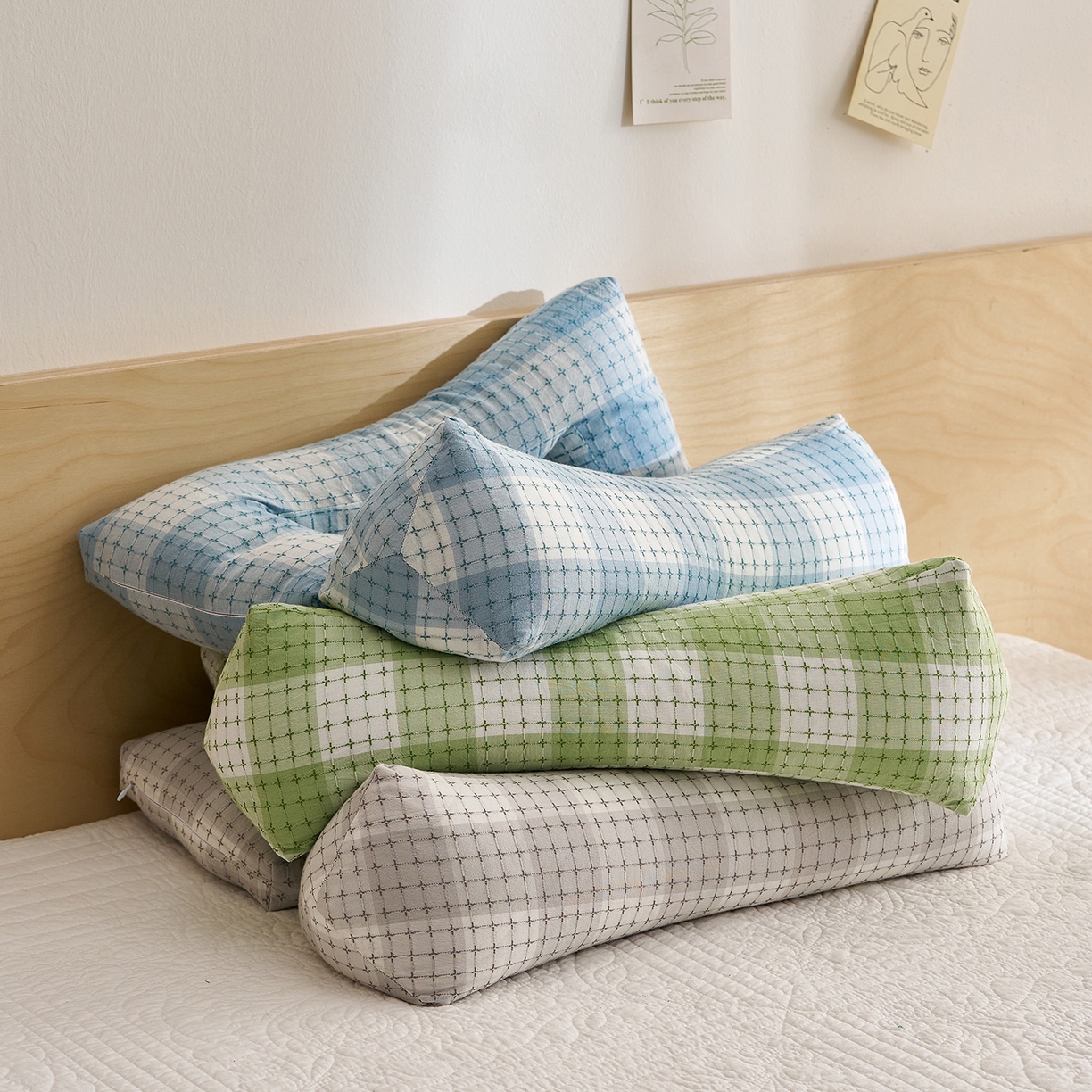 91家纺网 家纺一手货源 找家纺 乐可 2025新款渐变方格护耳组合枕荞麦枕头枕芯 渐变护耳组合枕-组合图