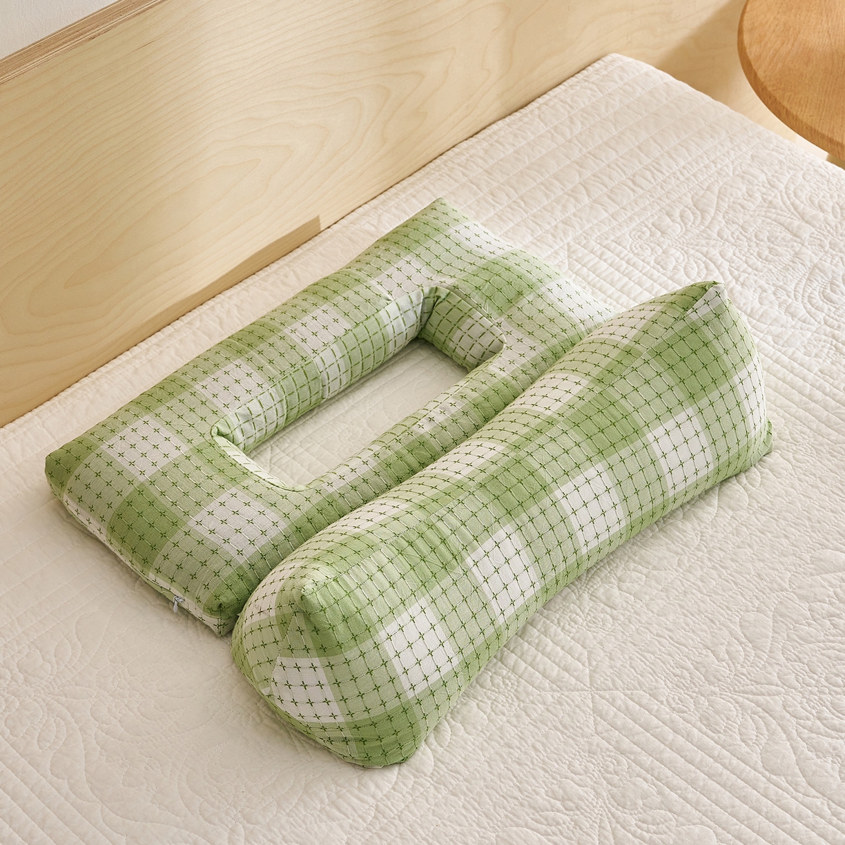 91家纺网 家纺一手货源 找家纺 乐可 2025新款渐变方格护耳组合枕荞麦枕头枕芯 渐变护耳组合枕-绿