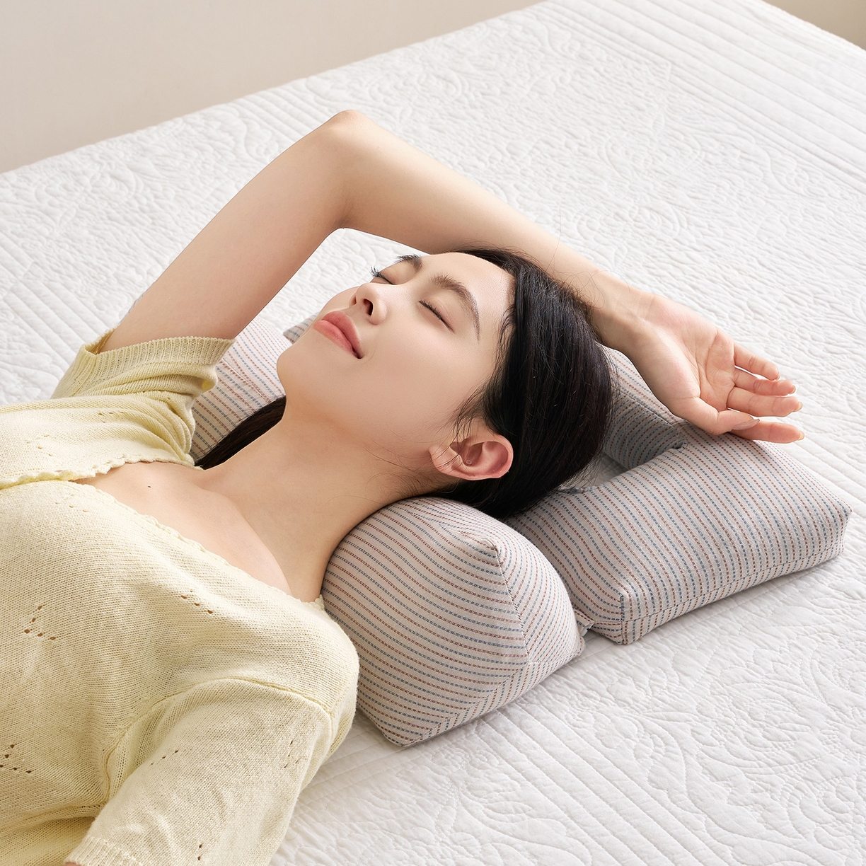 91家纺网 家纺一手货源 找家纺 乐可 2025新款4D护耳组合枕荞麦枕头枕芯 4D护耳组合枕-白